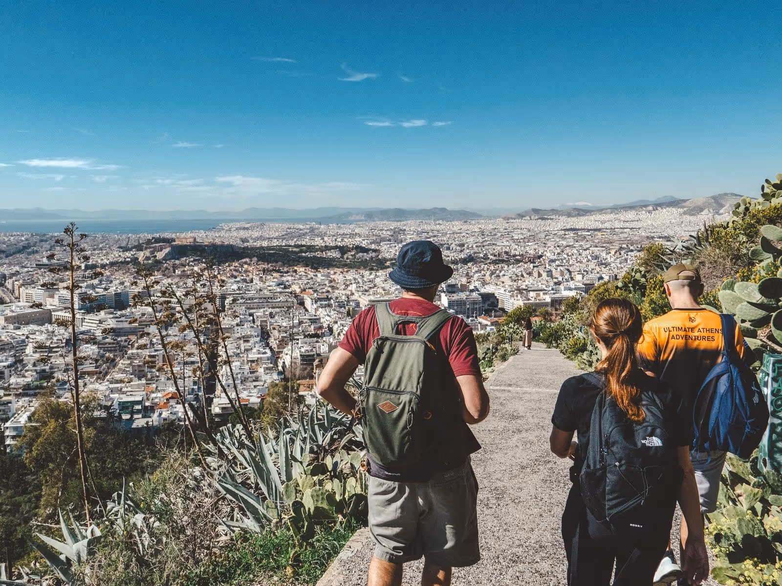 Panoramic view from the summit of Lycabettus Hill looking over Athens towards the Saronic Gulf islands